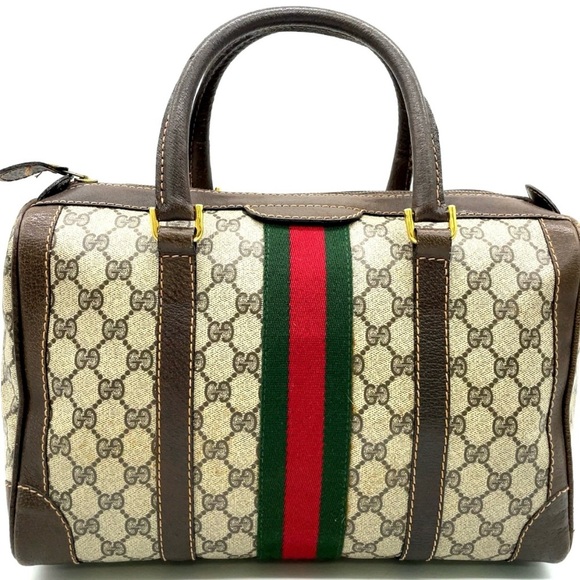 Auth Gucci GG Supreme Sherry Line
PVC Leather Beige Brown Boston Bag - Picture 1 of 16